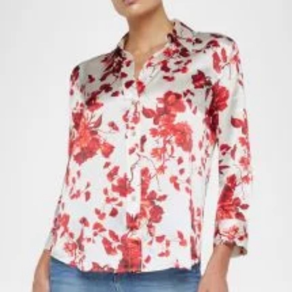 L’Agence Dani Silk Floral Red and White Blouse size XS - Picture 12 of 13